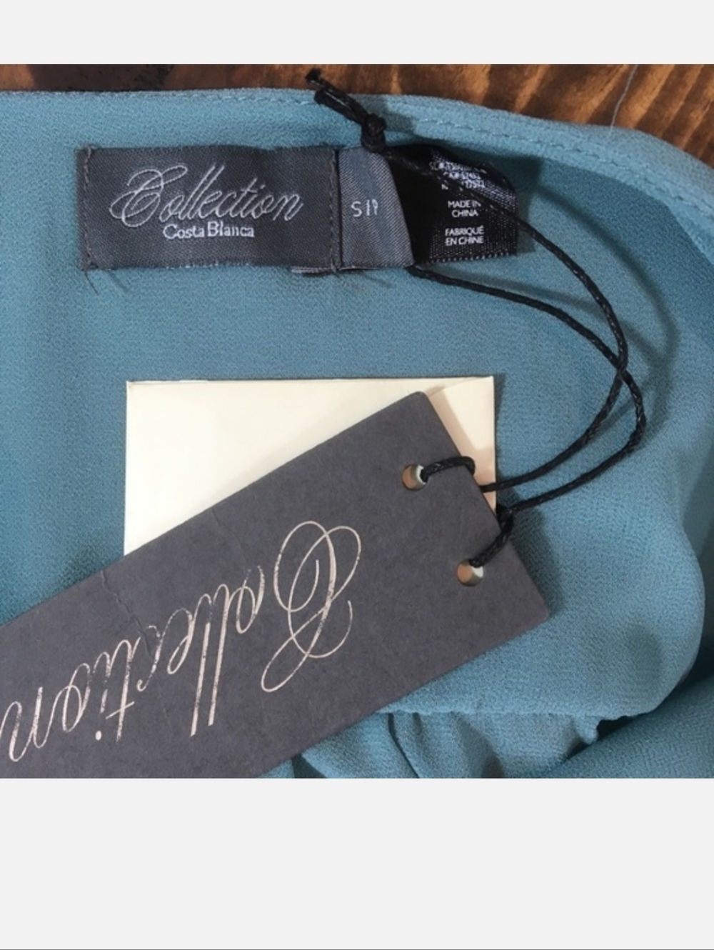 Costa Blanca Dusty BlueTeal V-Neck Mini Tunic T Shrt Mesh Dress Size Small - Picture 2 of 4